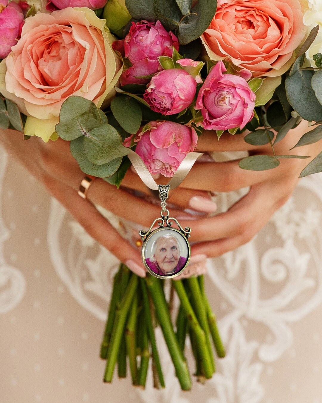 Custom Photo Bouquet Charm Wedding Memorial Photo Charms Heart