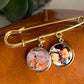 Gold Groom Lapel Pin with 2 photo charms of 2 memorial pictures