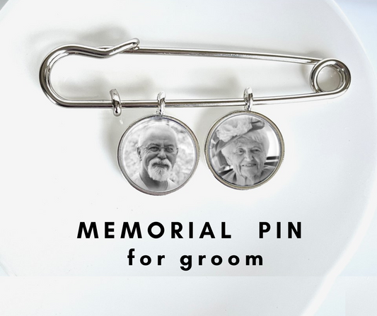 Groom Memorial Pin Lapel Brooch with photo charms