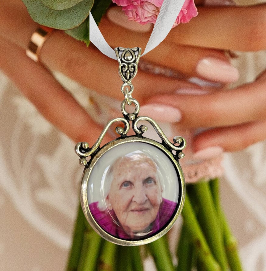 Bouquet memorial photo on sale charm