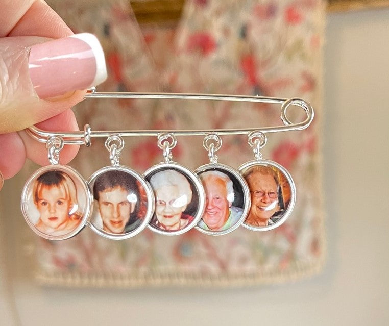 Groom Memorial Pin Lapel Brooch with photo charms